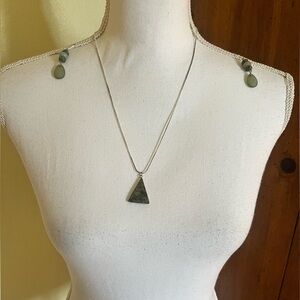 Pyramid Malachite Calming Stone Necklace & Earrings Fashion Jewelry